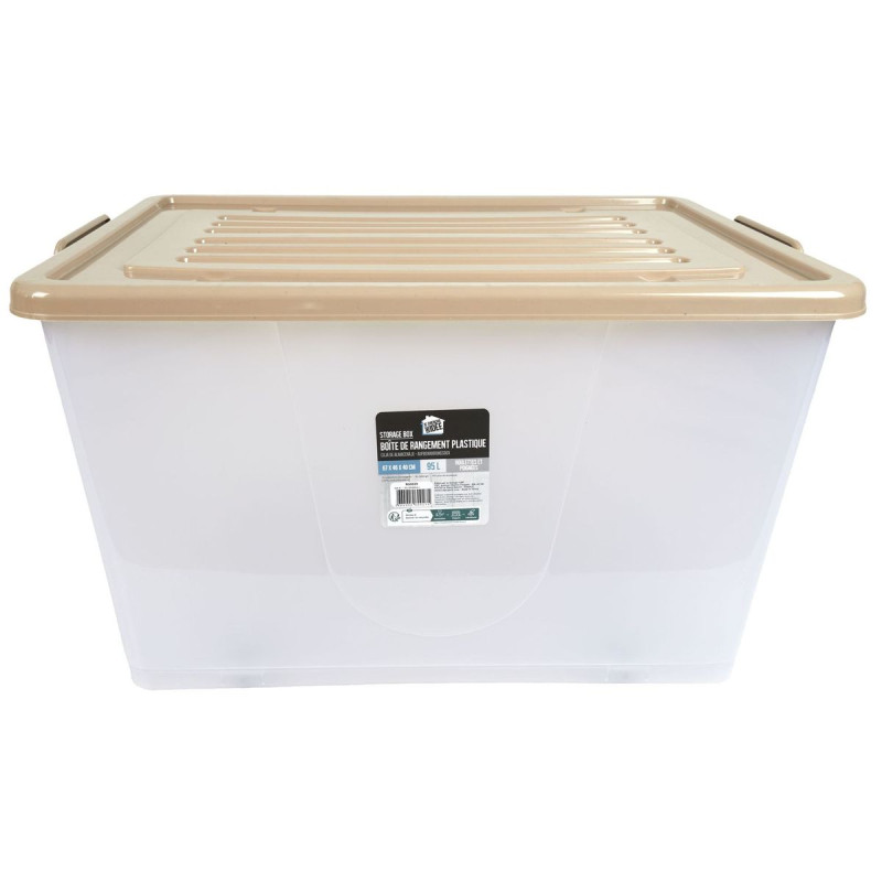 Boîte de Rangement Plastique 95L avec Roulettes et Poignées Boîte de Rangement Plastique 95L avec Roulettes et Poignées