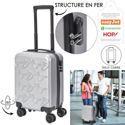 Valise Cabine Embossée Gris Bleu 29L - Coque Rigide ABS, Verrouillage Intégré