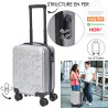 Valise Cabine Embossée Gris Bleu 29L - Coque Rigide ABS, Verrouillage Intégré