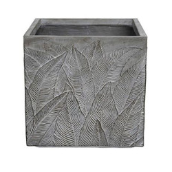 POT CARRÉ "FEUILLAGE" M 37.5X37.5 H36CM