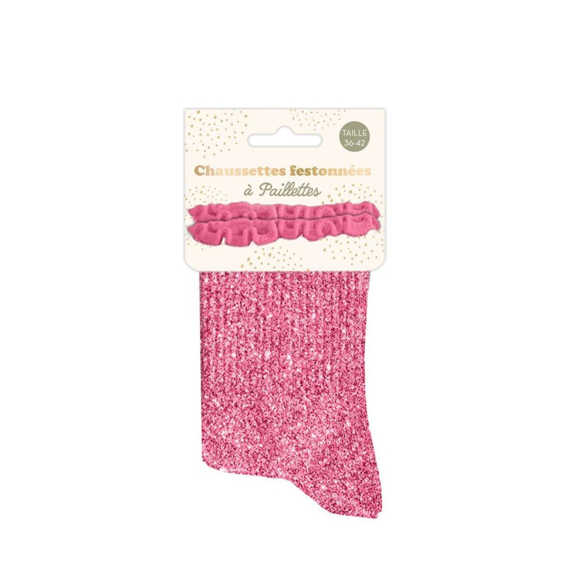 CHAUSSETTES COURTES PAILLETTES ROSE FEST