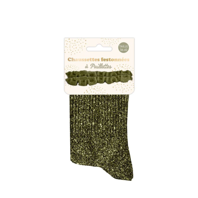 CHAUSSETTES COURTES PAILLETTES KAKI FEST