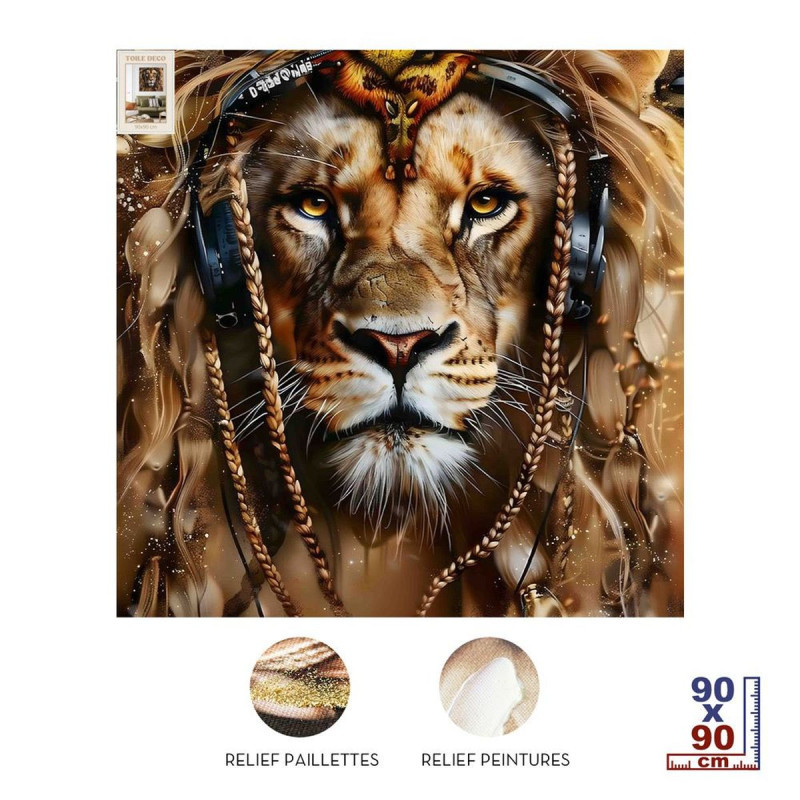 TOILE PAILLET LION CASQUE 90x60cm