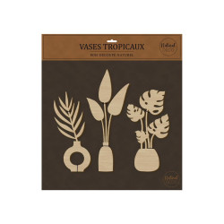 CADRE VASES TROPICAUX DECO BOIS 40X40CM