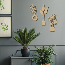 CADRE VASES TROPICAUX DECO BOIS 40X40CM