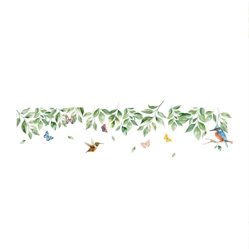 STICKER EXOTIQUES FEUILLES OISEAUX 70X10
