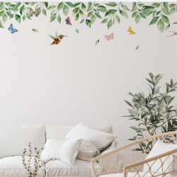 STICKER EXOTIQUES FEUILLES OISEAUX 70X10