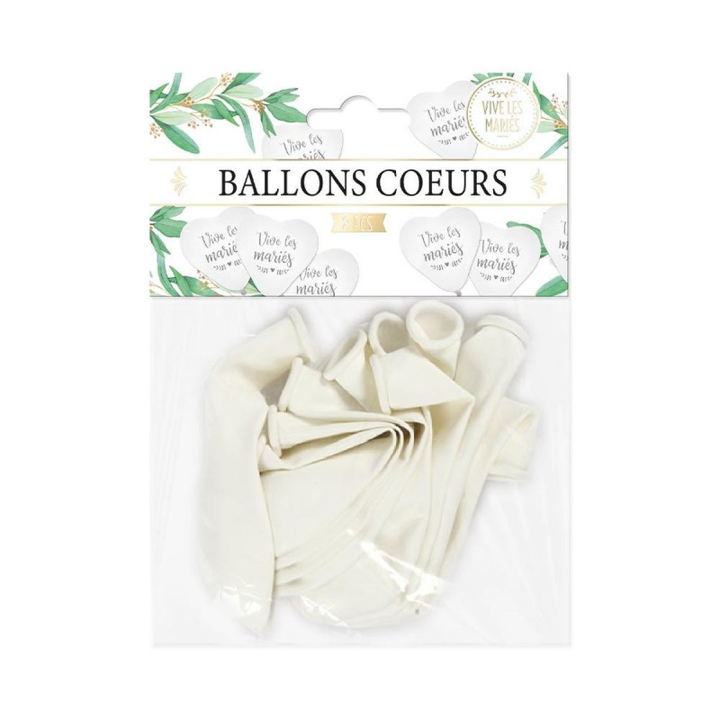 BALLONS COEURS "VIVE LES MARIES" X8