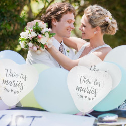 BALLONS COEURS "VIVE LES MARIES" X8