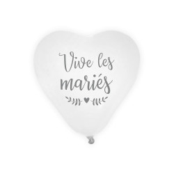 BALLONS COEURS "VIVE LES MARIES" X8