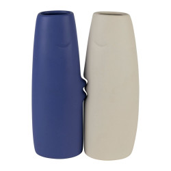 VASE X2 FACE INDIGO+ECRU H30CM