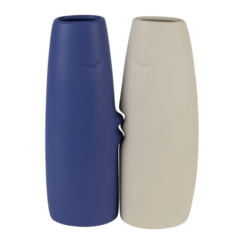 VASE X2 FACE INDIGO+ECRU H30CM
