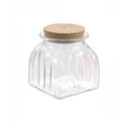 Tarro de cristal cuadrado acanalado de 660 ml con tapa de corcho