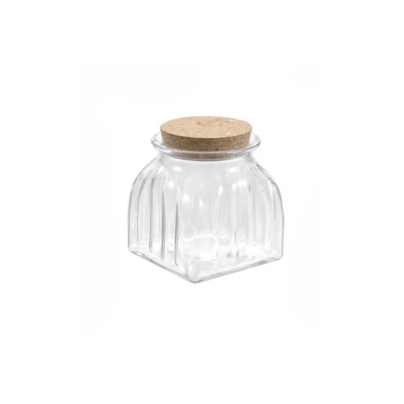 660ml Ribbad fyrkantig glasburk - Korklock