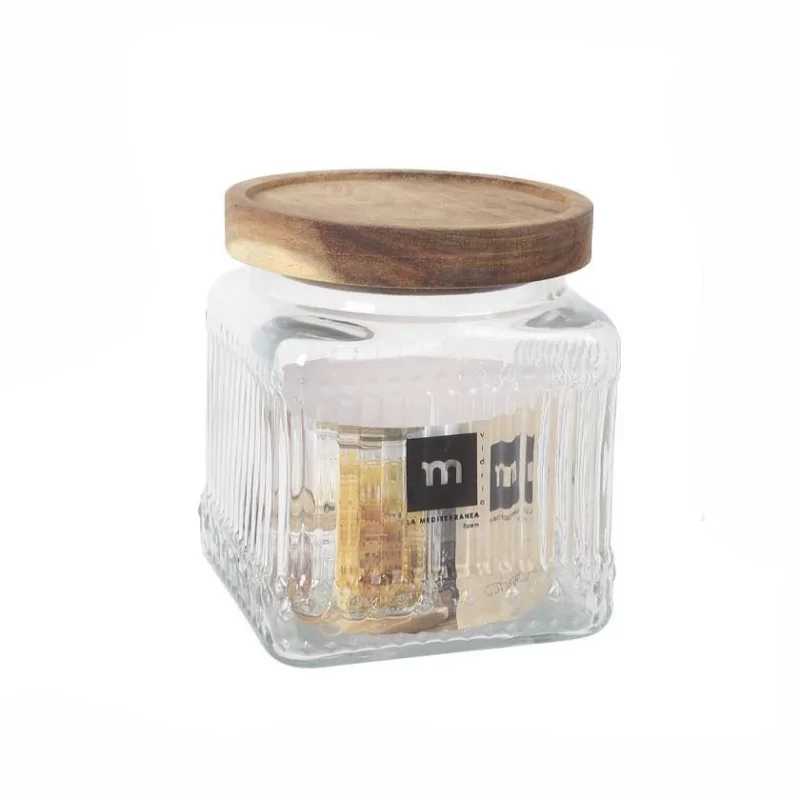 POT CARRE COTELE EN VERRE 0.5L COUV BOIS