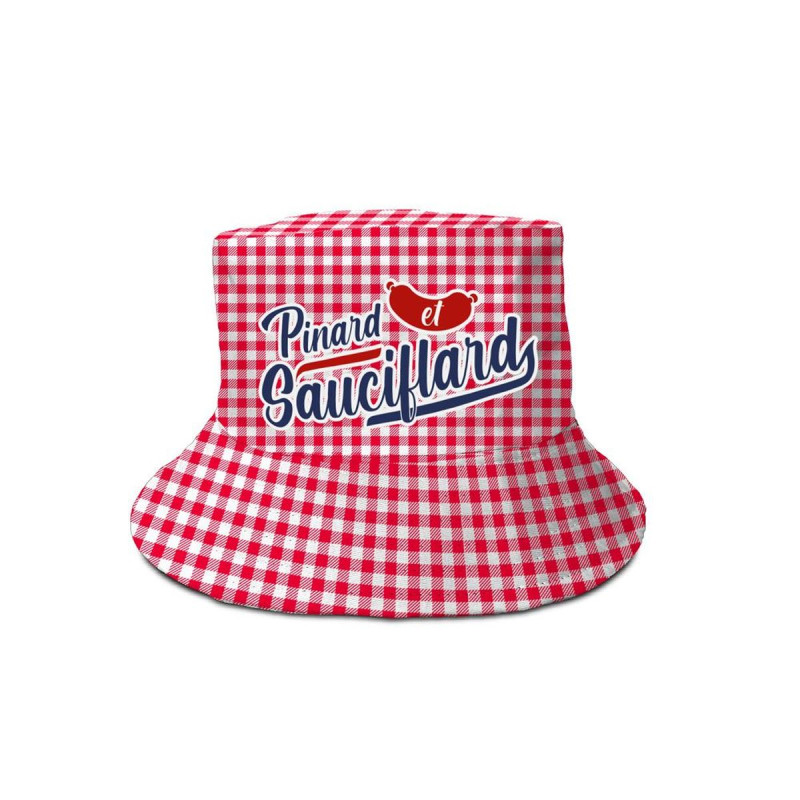 Bob "Pinard et Sauciflard" en tissu vichy rayé rouge et blanc Bob "Pinard et Sauciflard" en tissu vichy rayé rouge et blanc