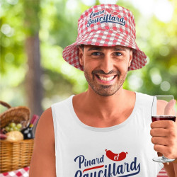 Bob "Pinard et Sauciflard" en tissu vichy rayé rouge et blanc