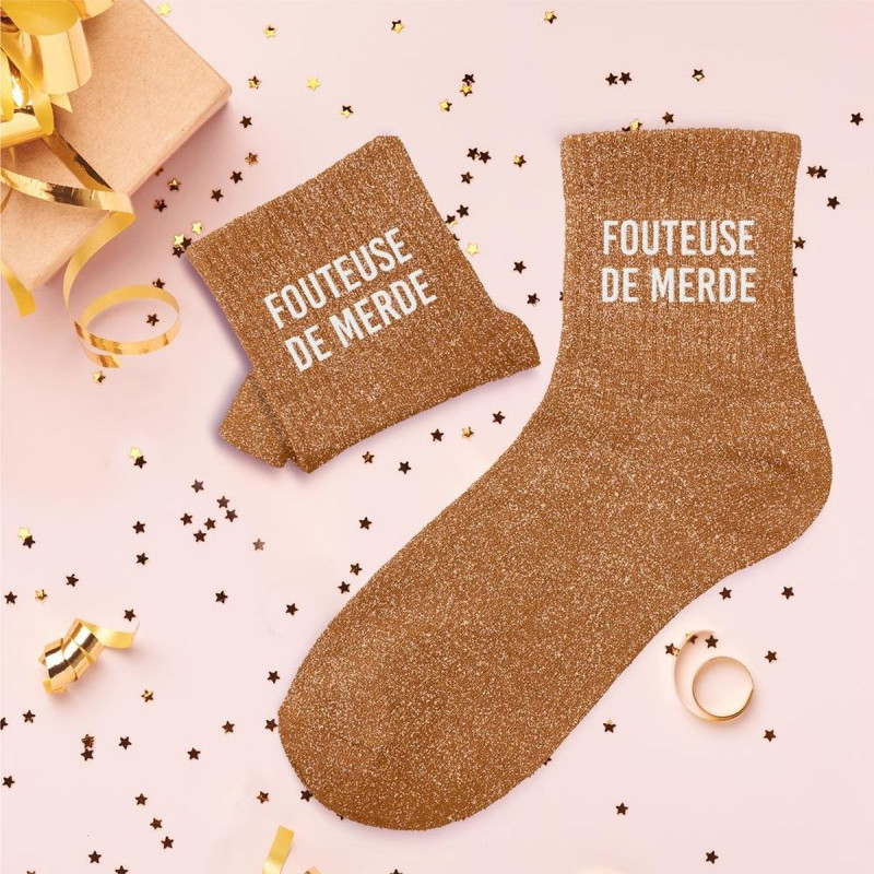 Chaussettes à Paillettes "FOUTEUSE DE MERDE" Chaussettes à Paillettes "FOUTEUSE DE MERDE"