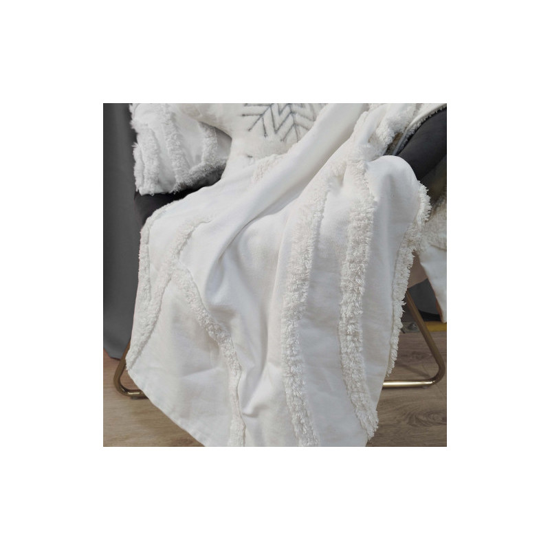 Plaid Tuft Blanc 100% Coton - 140 cm x 200 cm Plaid Tuft Blanc 100% Coton - 140 cm x 200 cm