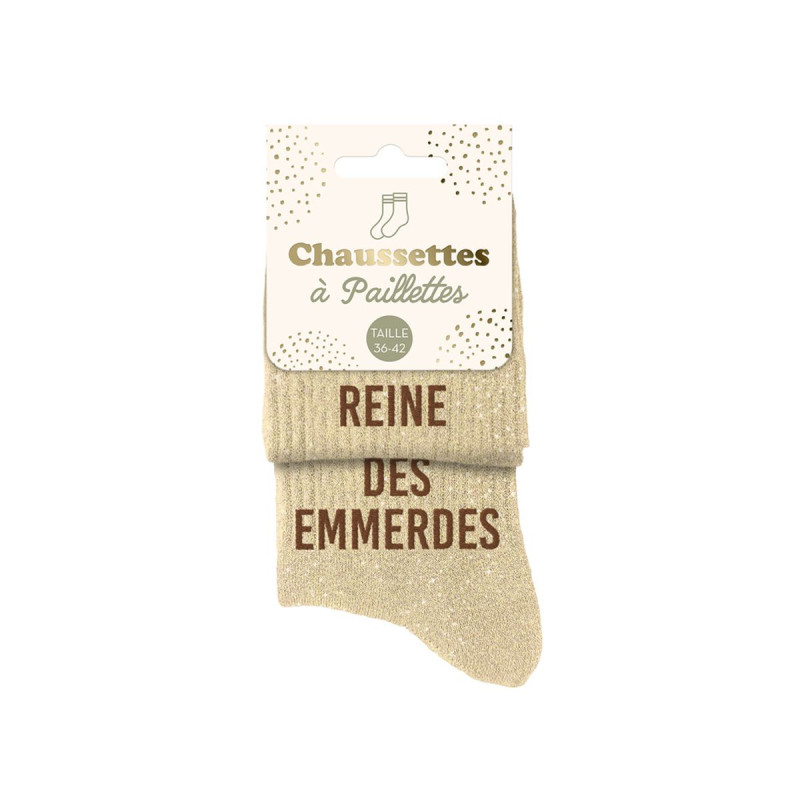 Chaussettes Paillettes Duo "Reine des Emmerdes" Chaussettes Paillettes Duo "Reine des Emmerdes"