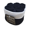 Panier Invité Fanny avec 6 Serviettes Éponge Noires 30x30 cm - Nid d'Abeille Blanc