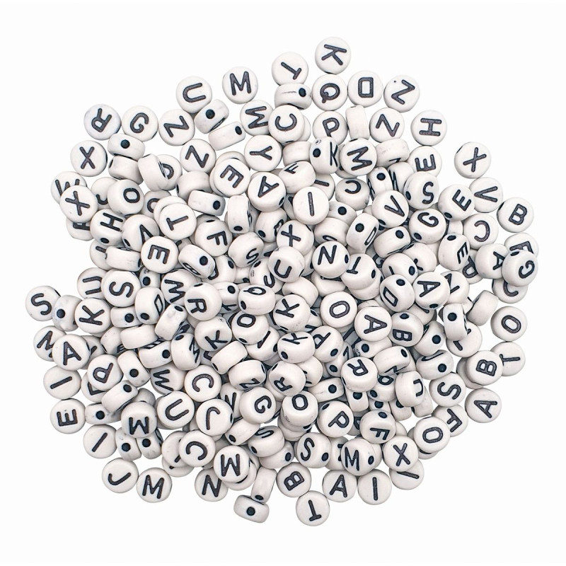 Perles acryl lettres noir et blanc, 0,7