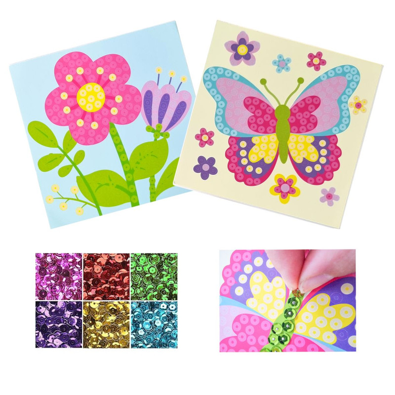 Kit tableaux sequins fleur et papillon 1