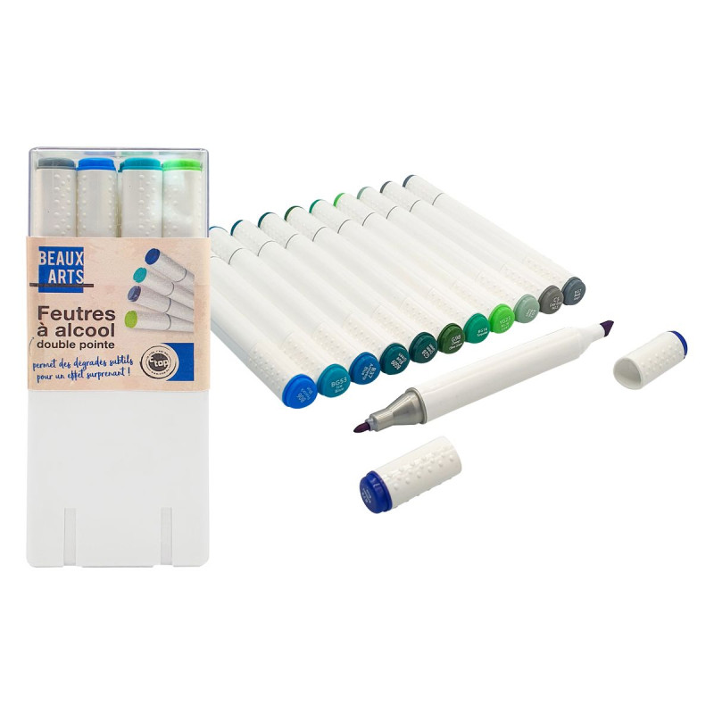 Feutres double pointe coul tons bleu/ver