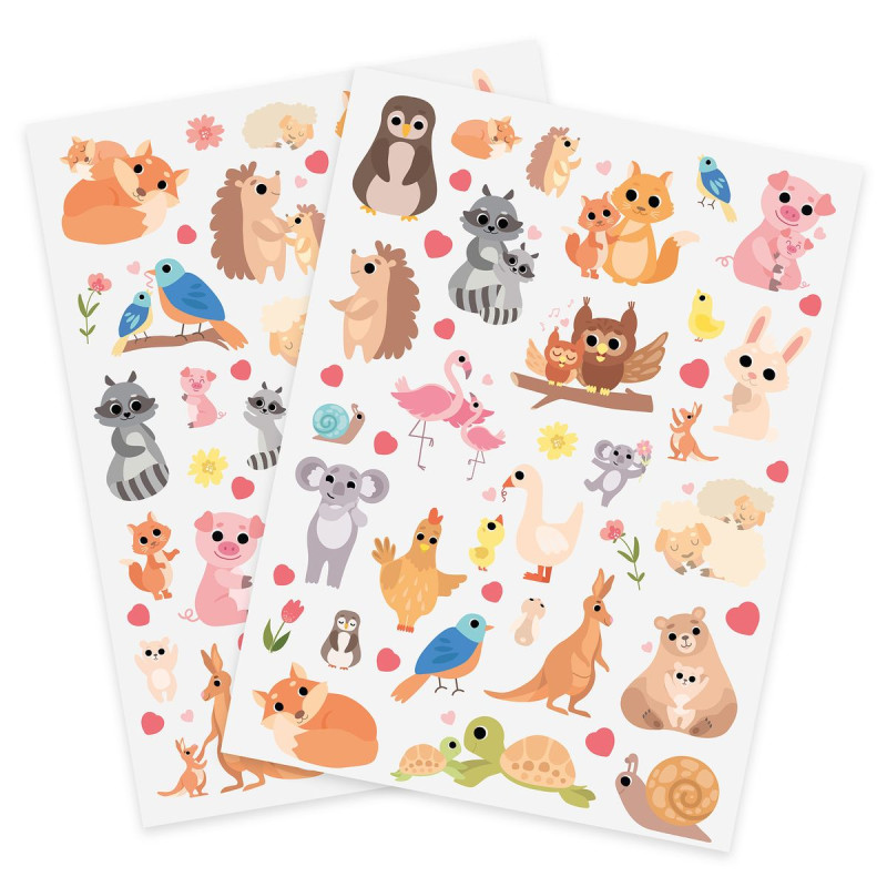 Gommettes animaux et leur bébé, 0,5 à 5