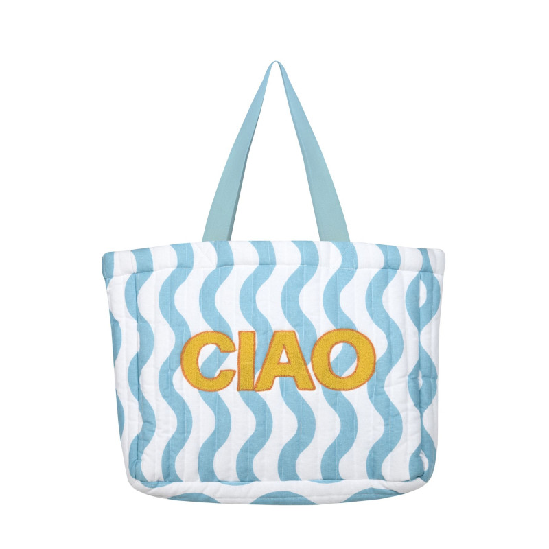 Sac Cabas "Cool Vibes" Bleu 44x35x10 cm - Mélange Coton & Polyester - Motif Vagues Sac Cabas "Cool Vibes" Bleu 44x35x10 cm - Mélange Coton & Polyester - Motif Vagues