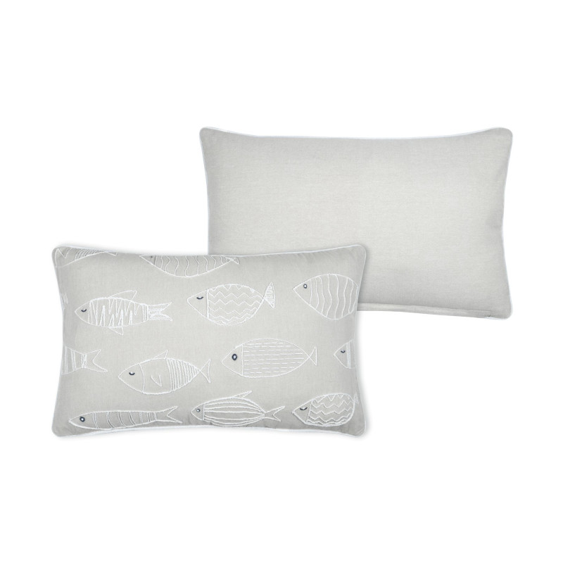 Coussin Décoratif Azuria Naturel 35x60 cm - Motif Poissons