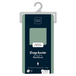 Drap Housse 1 Personne - 90x190 cm - Coton 57 Fils - Sauge