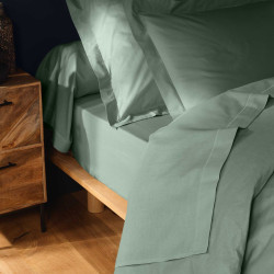 Drap Housse 1 Personne - 90x190 cm - Coton 57 Fils - Sauge