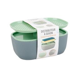 Distributeur de Savon et Porte-Éponge - Plastique Gris-Vert
