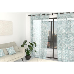 Voilage Guyane à Motif Végétal - Bleu Glacier - 135 x 250 cm