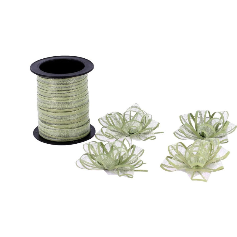 4 Nœuds Adhésifs Vert Sauge Ø5cm + Ruban