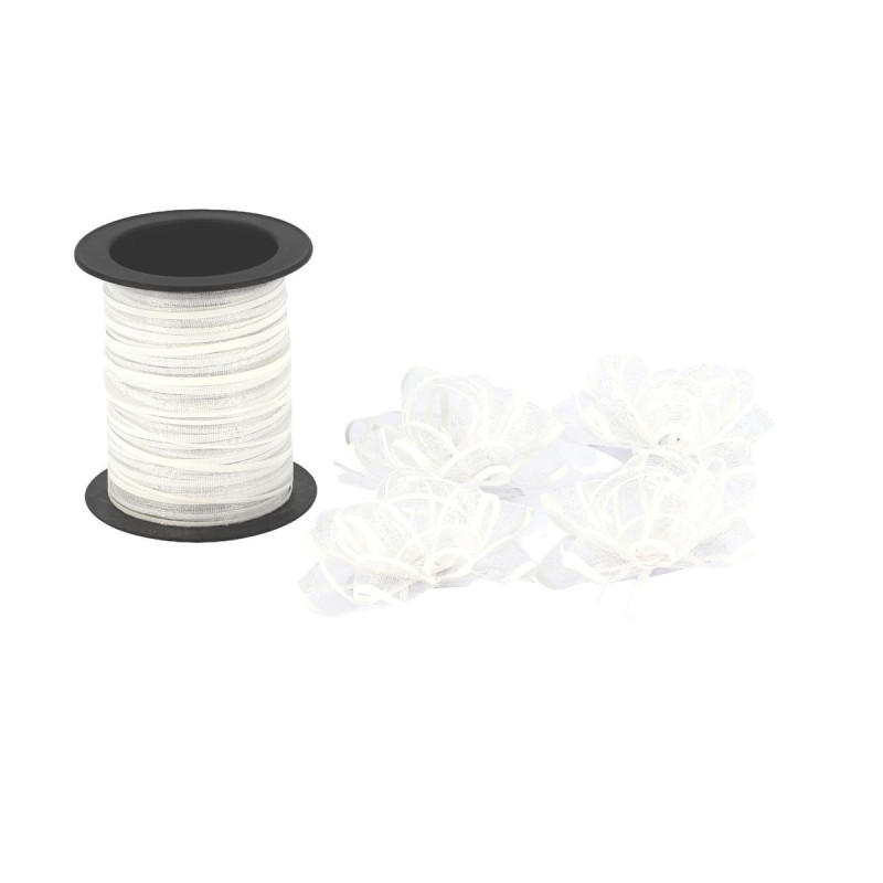 4 Nœuds Adhésifs Blanc Ø5cm + Ruban Orga