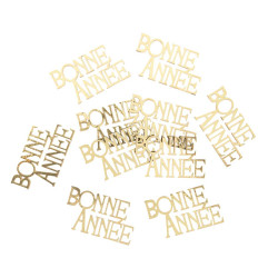 10 Confettis "Bonne Année" en Bois Or 6x