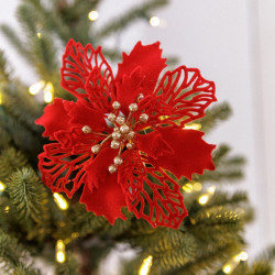 Fleur de Poinsettia Velours Rouge et Or