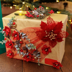 Fleur de Poinsettia Velours Rouge et Or