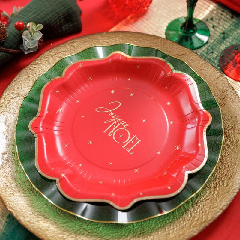 8 Assiettes "Joyeux Noël" Rouge et Or Ø2