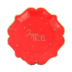 8 Assiettes "Joyeux Noël" Rouge et Or Ø2