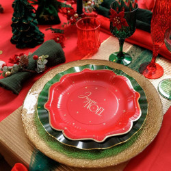8 Assiettes "Joyeux Noël" Rouge et Or Ø2