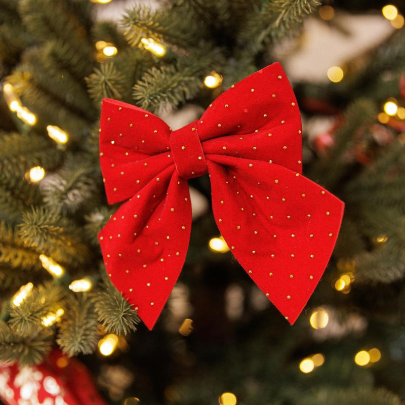 Lot De 12 Nœuds De Noël En Velours Rouge - Décoration Sapin, Guirlande, Couronne - Style Rétro, Dimensions 13x26 Cm