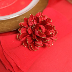 2 Fleurs Velours Rouge et Paillettes Or