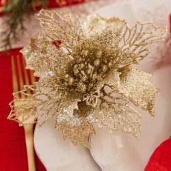 Fleur de Noël Ajourée sur Tige Paillette