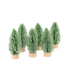 6 Petits Sapins Givrés sur Socle en Bois