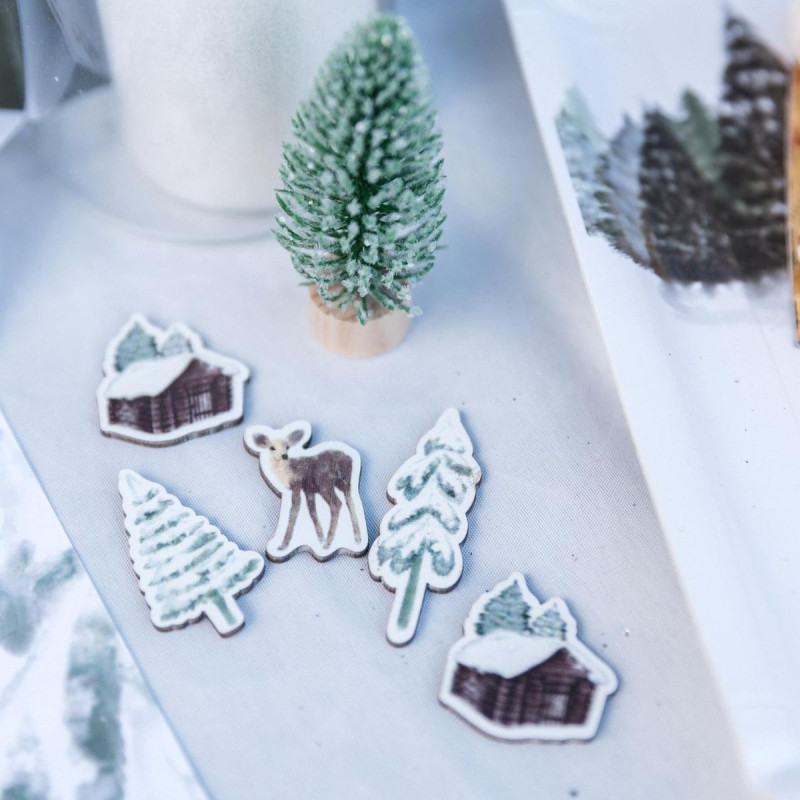 8 Confettis Neige Éternelle Bois Blanc e