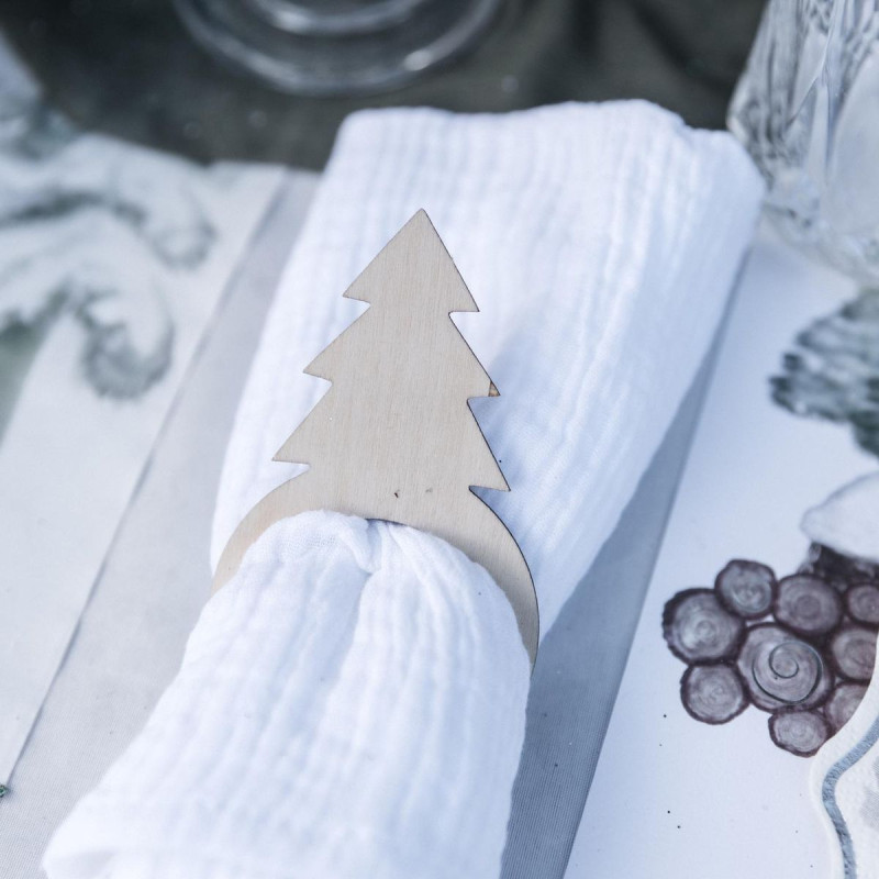 6 Ronds de Serviette Sapin Bois 6x10cm