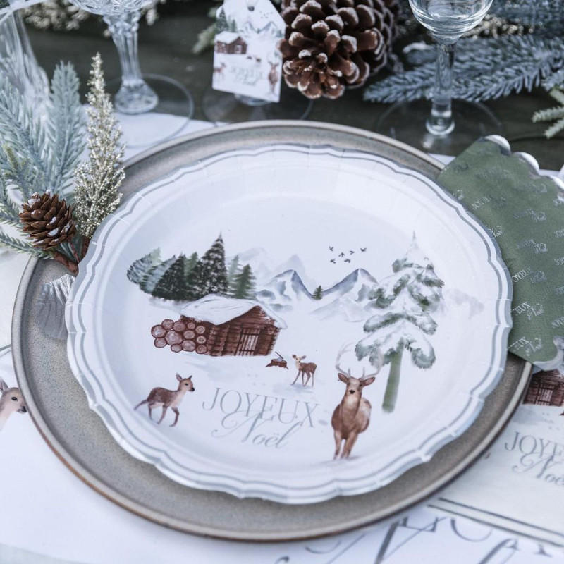 8 Assiettes "Joyeux Noël" Neige Éternell